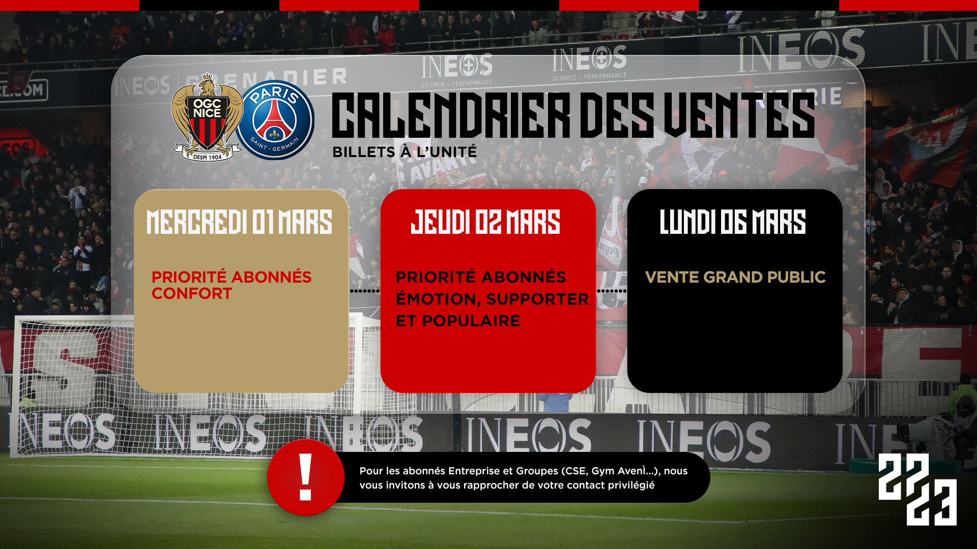 Nice - PSG : le calendrier des ventes